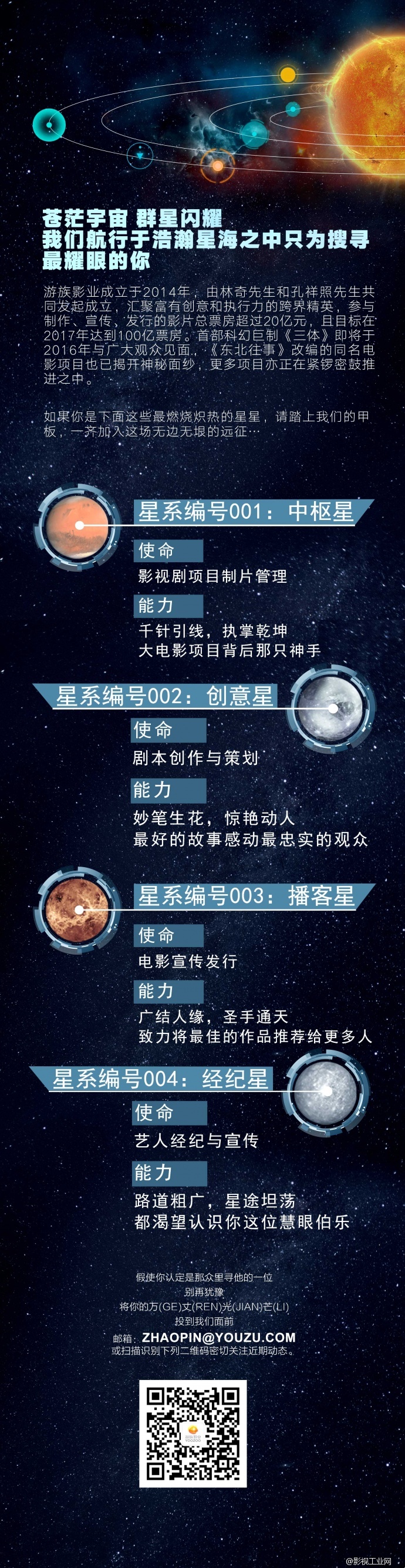 宇宙征集令，游族影业2016招聘启动啦